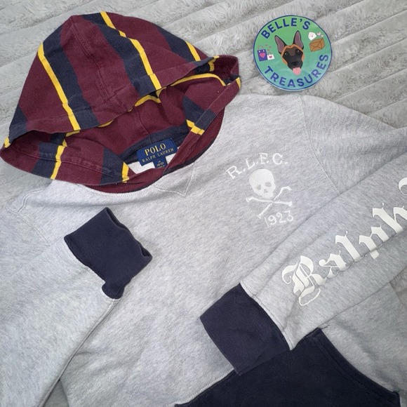 Polo Ralph Lauren Boys Size‎ Medium Rugby Hoodie Skull Crossbones Preppy Hoody - Picture 1 of 11